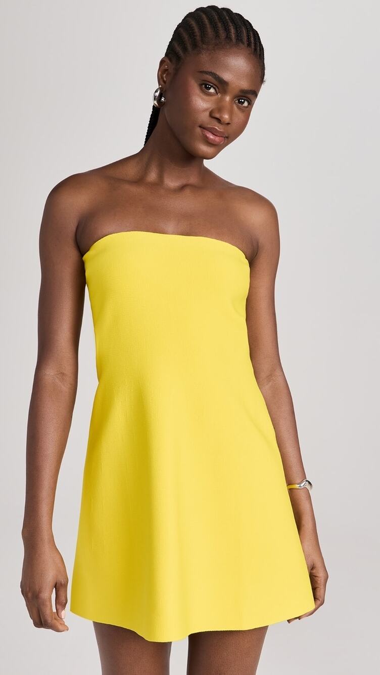 Brandon Maxwell Yellow Viscose Strapless Knit Mini Dress Bell Skirt L